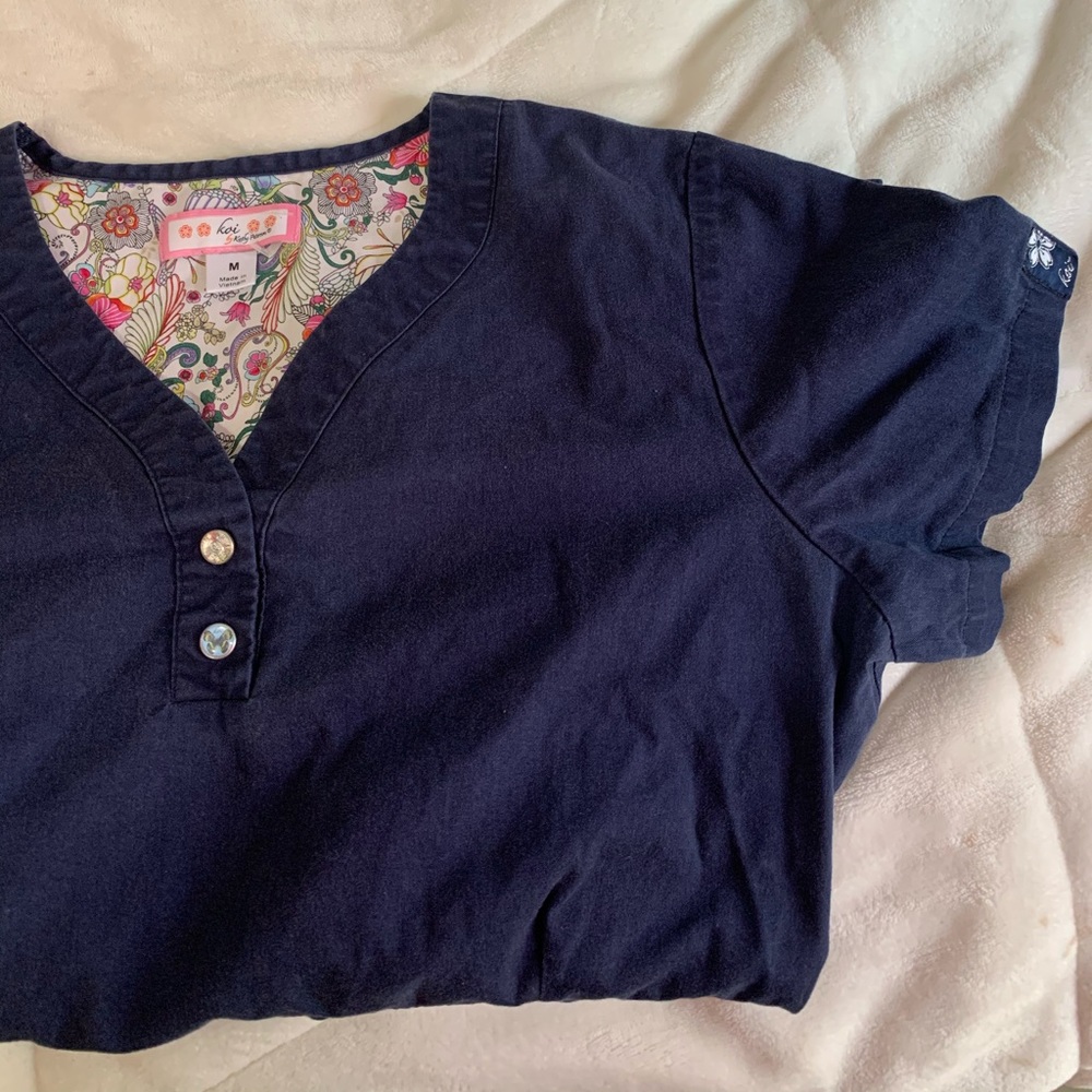 Koi navy blue scrub top